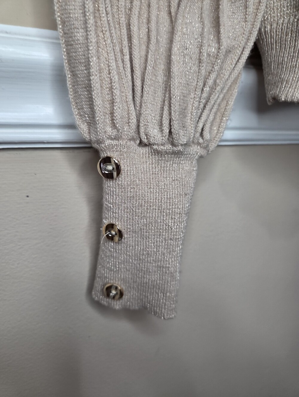 Nanette Lepore Shimmer Taupe Sweater w/ Pleated Sleeves Size M - Picture 8 of 13